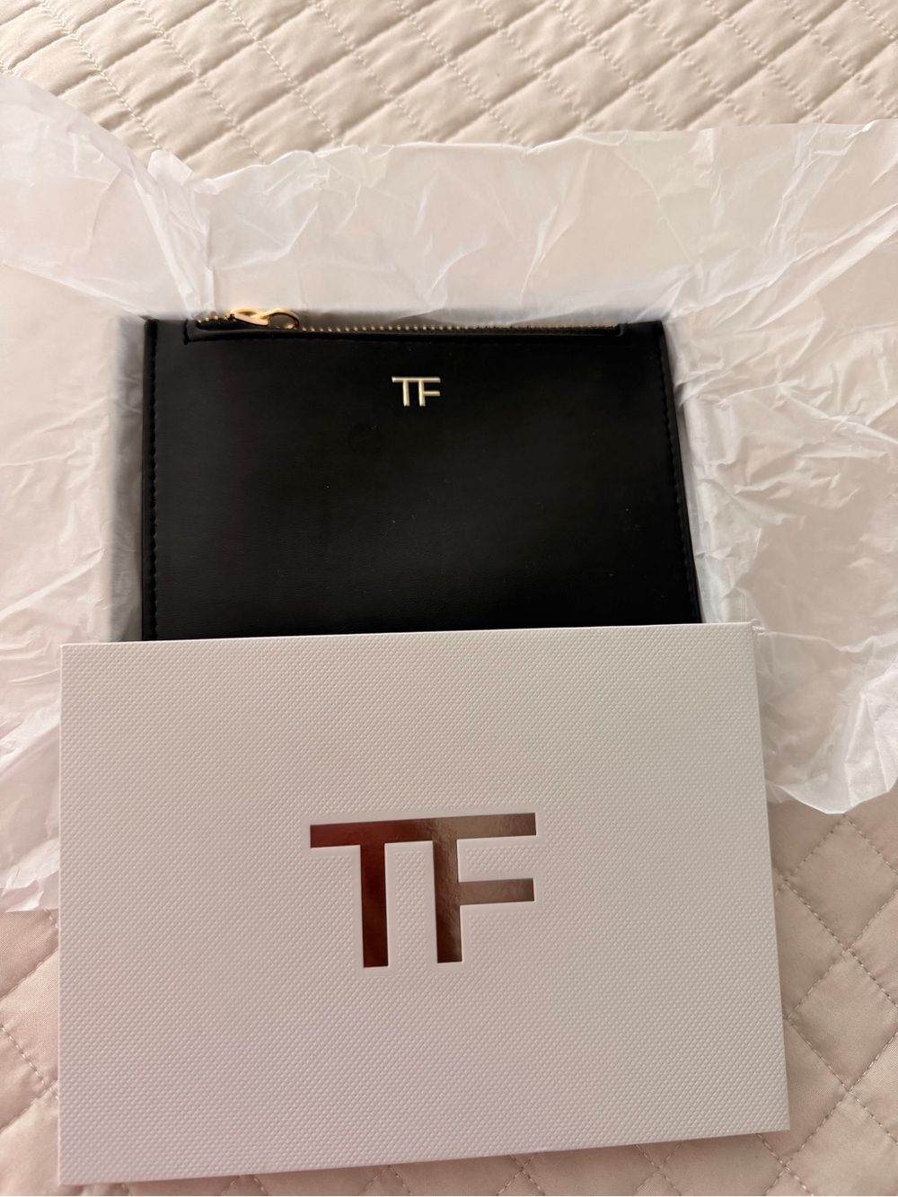 Tom Ford Black Leather Card Pouch with Gold TF Emblem